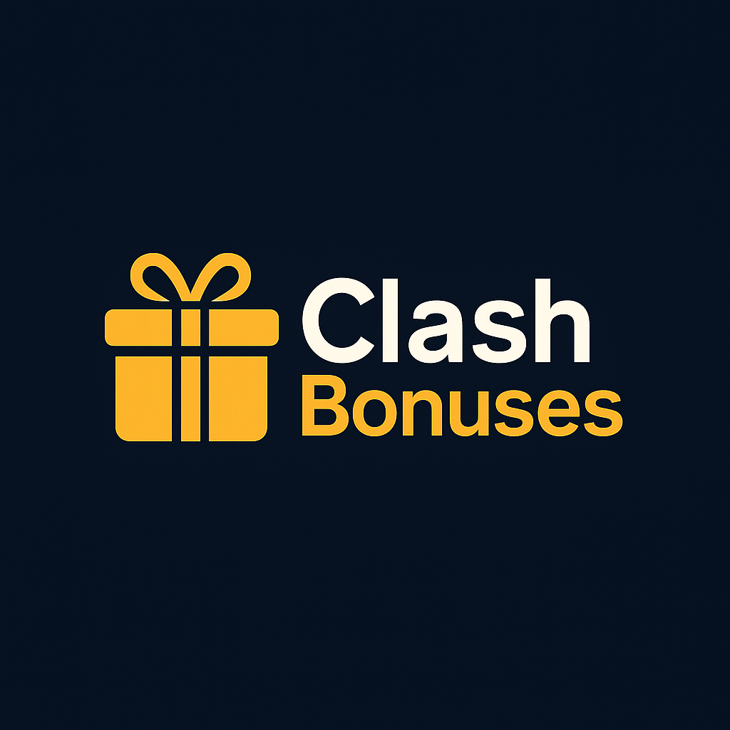Clashbonuses logo with a golden gift icon and text on a dark background